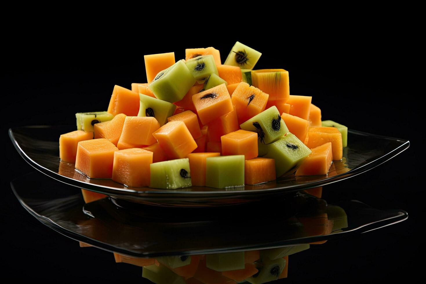 Papaya fruit on a black background. Healthy food concept, Exotic and juicy A platter of succulent papaya vib, AI Generated photo