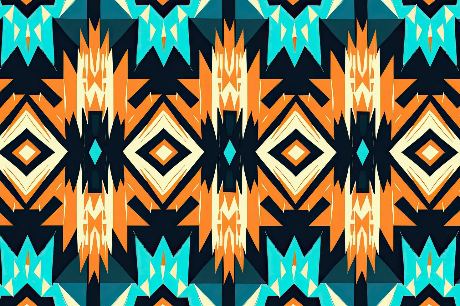 Tribal vector ornament. Seamless African pattern. Ethnic carpet with chevrons. Aztec style. Geometric mosaic on the tile, majolica. Ancient interior. Modern rug. Geo print on textile, AI Generated photo