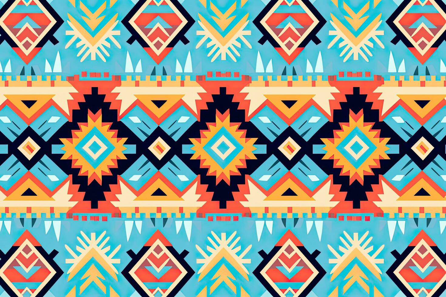 Tribal vector ornament. Seamless African pattern. Ethnic carpet with chevrons. Aztec style. Geometric mosaic on the tile, majolica. Ancient interior. Modern rug. Geo print on textile, AI Generated photo