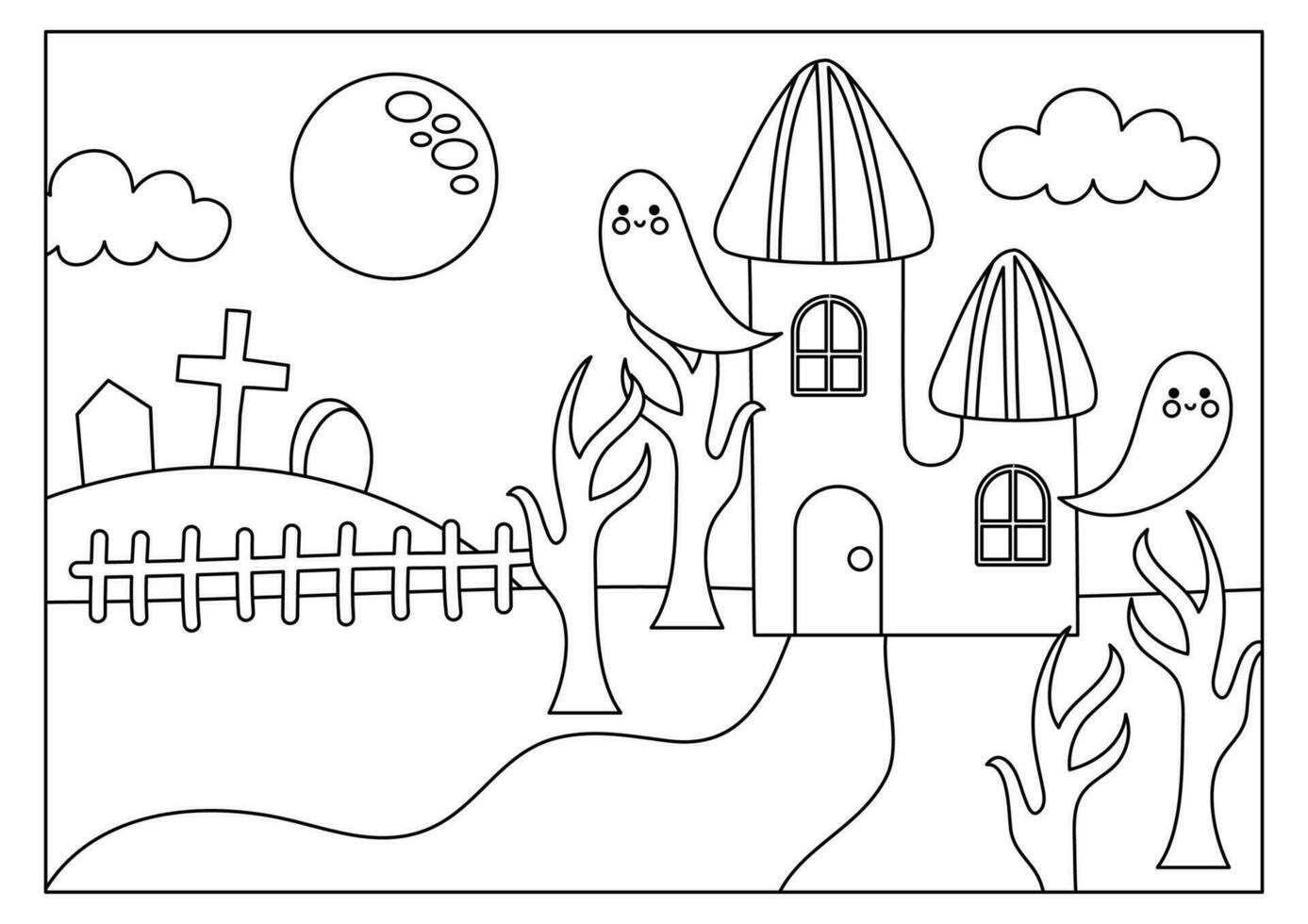 Haunted house coloring page for kids vector