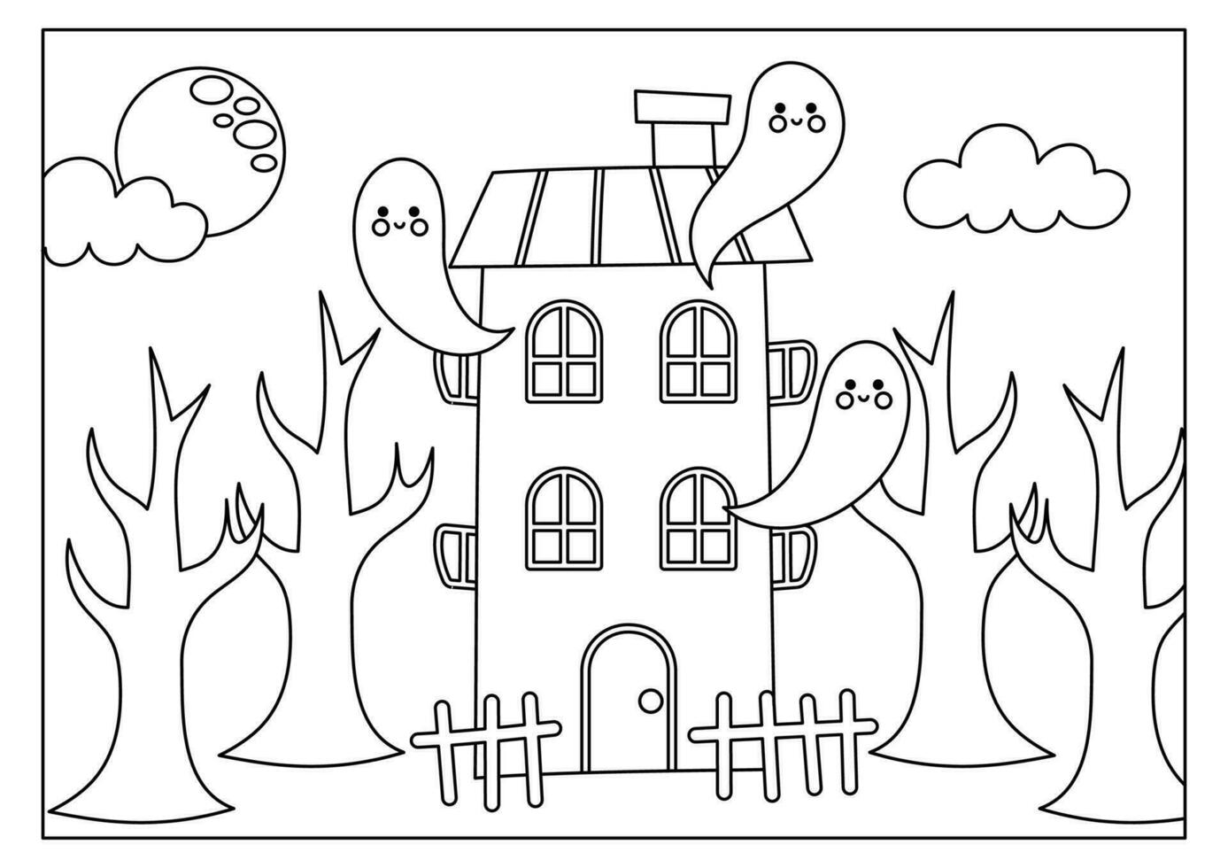 Haunted house coloring page for kids vector