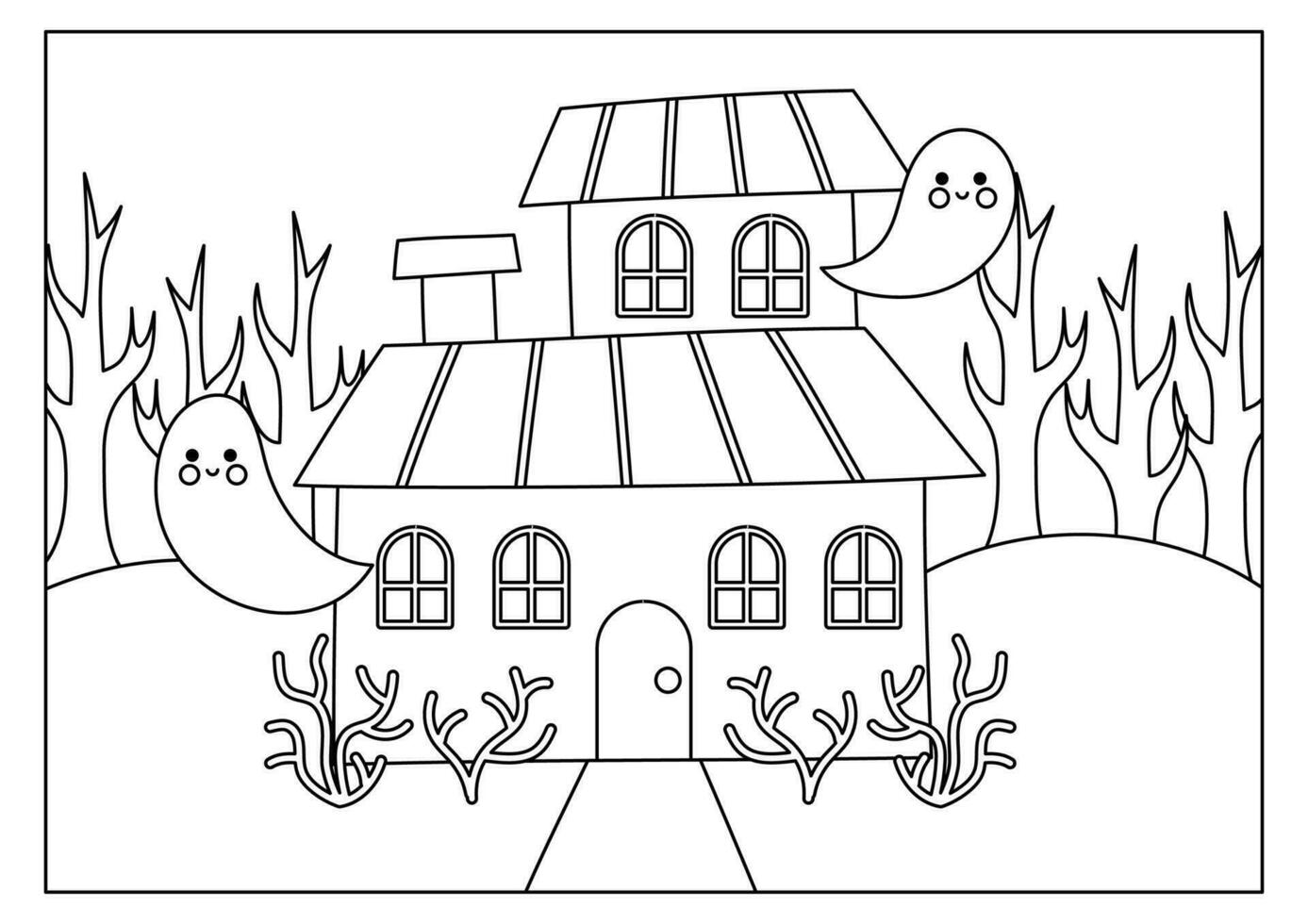 Haunted house coloring page for kids vector
