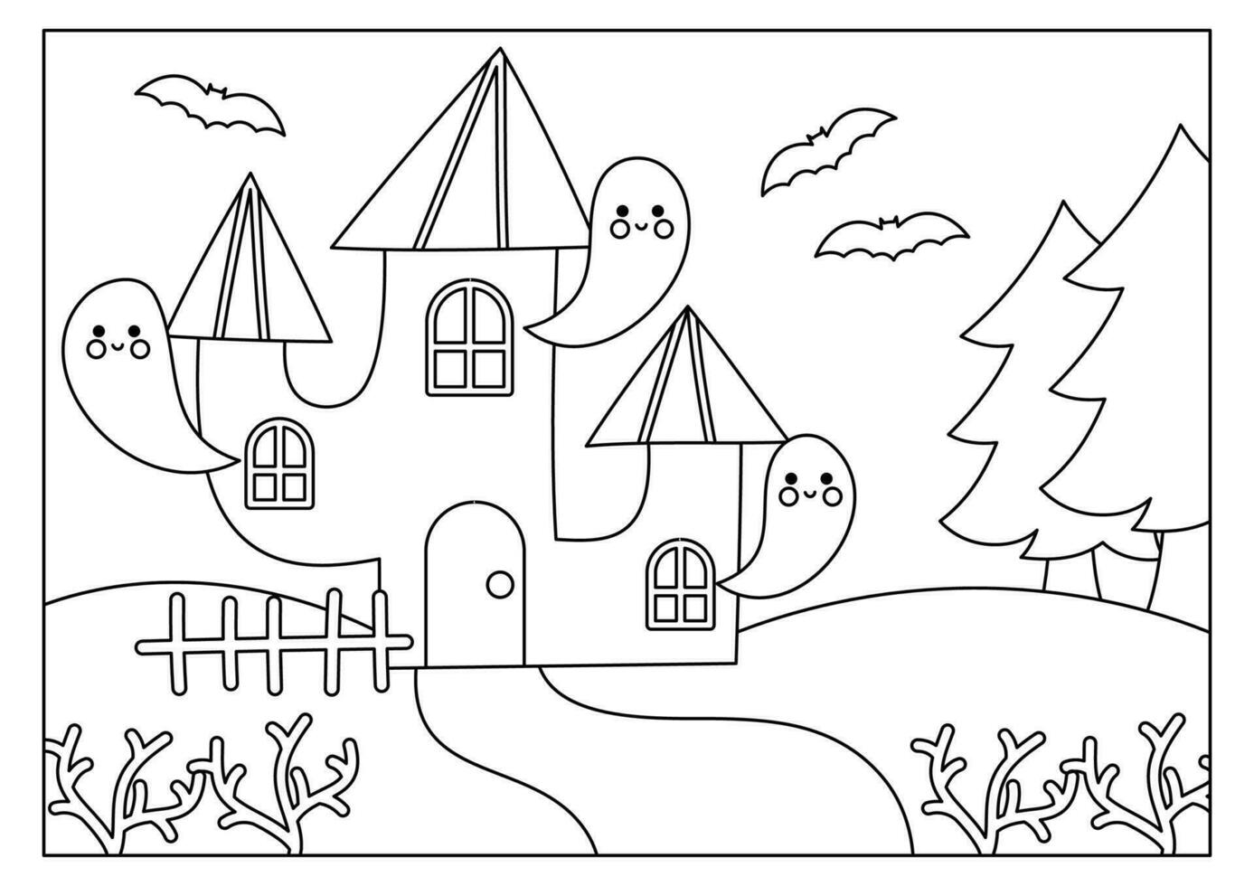 Haunted house coloring page for kids vector