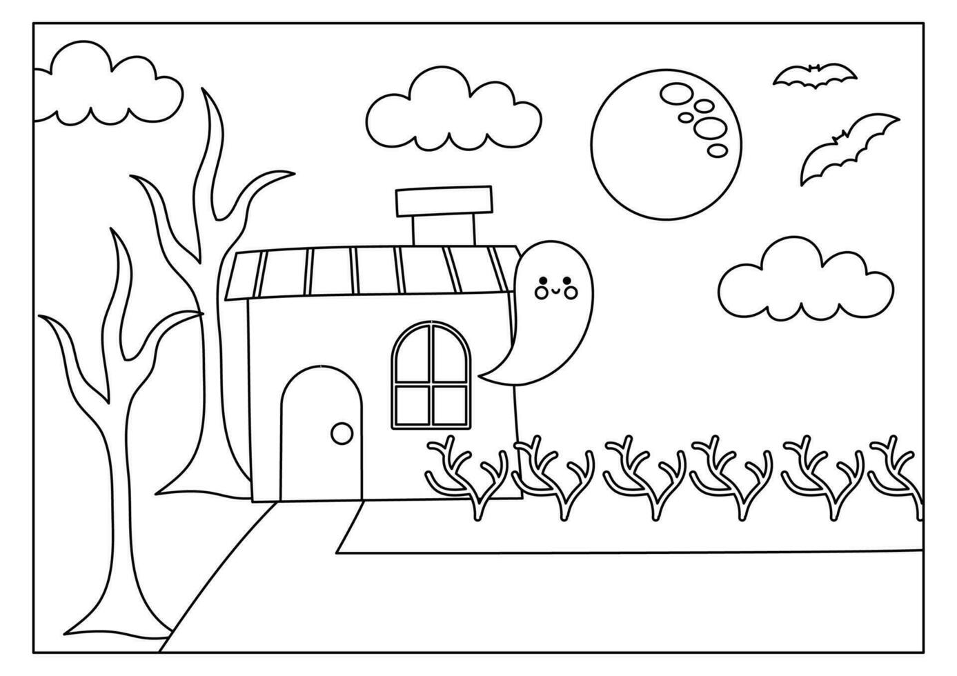 Haunted house coloring page for kids vector