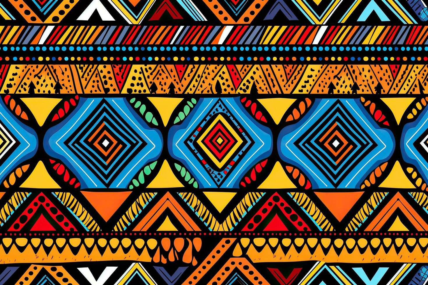 Seamless geometric African pattern. Ethnic ornament on the carpet. Aztec style. Tribal ethnic vector texture, ethnic fabric pattern, African tribal pattern in colorful, AI Generated photo