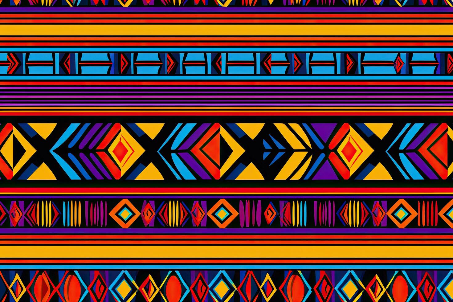 sin costura geométrico africano modelo. étnico ornamento en el alfombra. azteca estilo. tribal étnico textura. vector ilustración para web diseño o imprimir, étnico tela patrón, ai generado foto