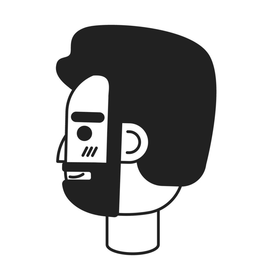Bearded caucasian man side view black and white 2D vector avatar illustration. Unshaven adult man outline cartoon character face isolated. Friendly european flat user profile image, portrait male