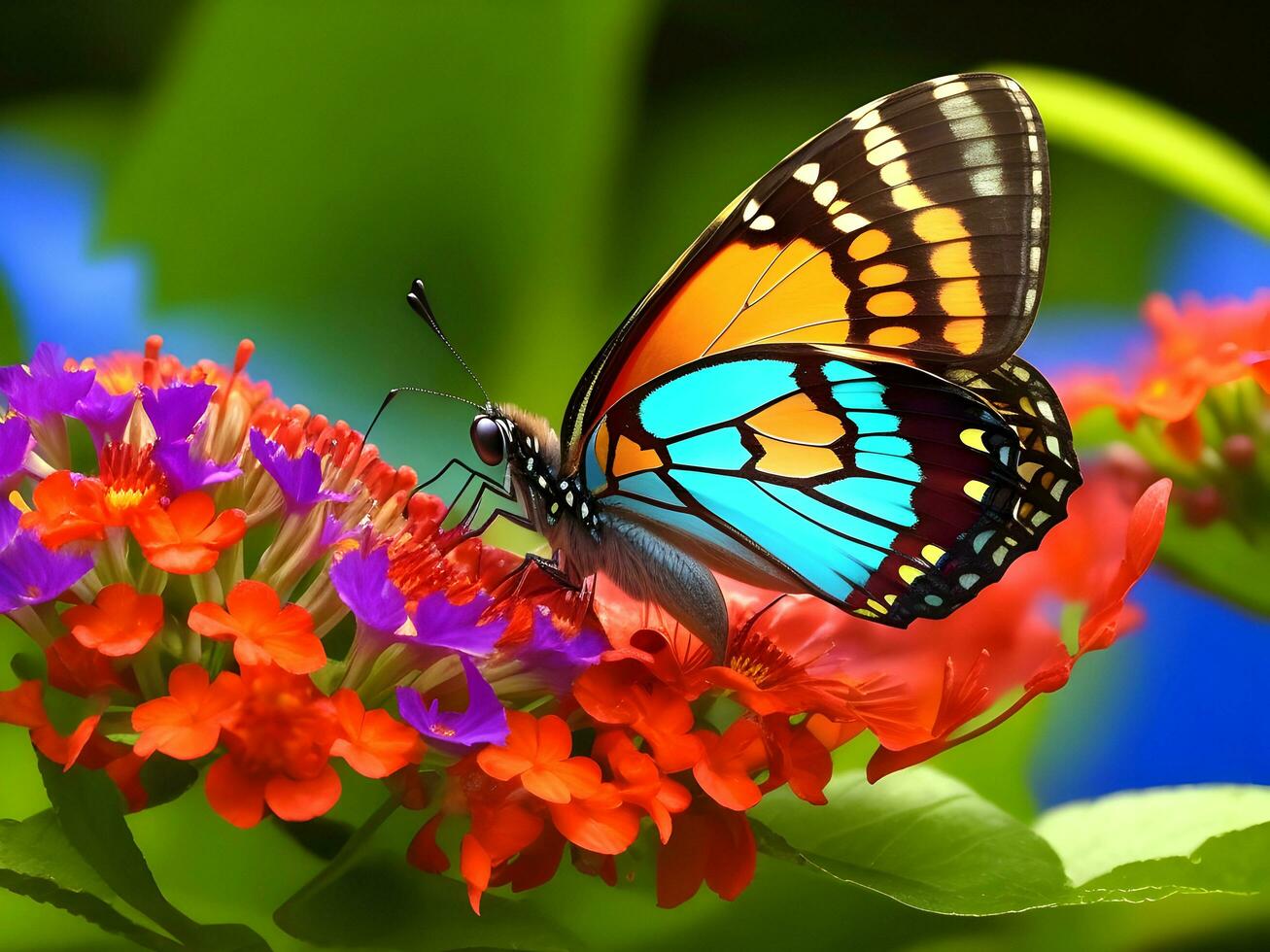 Butterfly on flowers. Generative AI photo