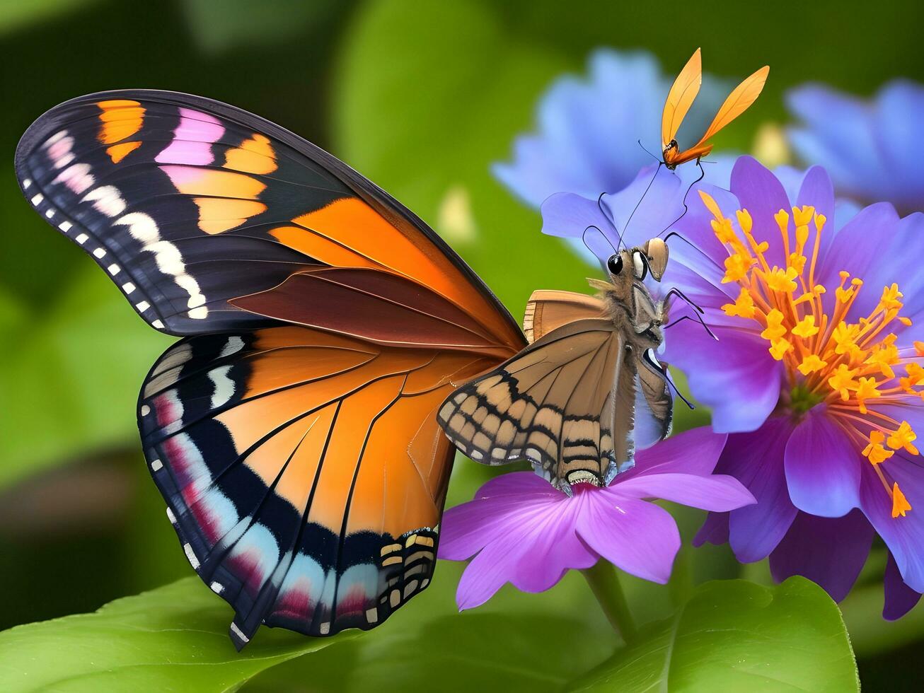 Butterfly on flowers. Generative AI photo