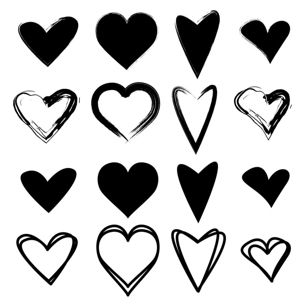 vector conjunto de negro corazones en un blanco antecedentes. el icono es adecuado para decoración para San Valentín día y otro diseño