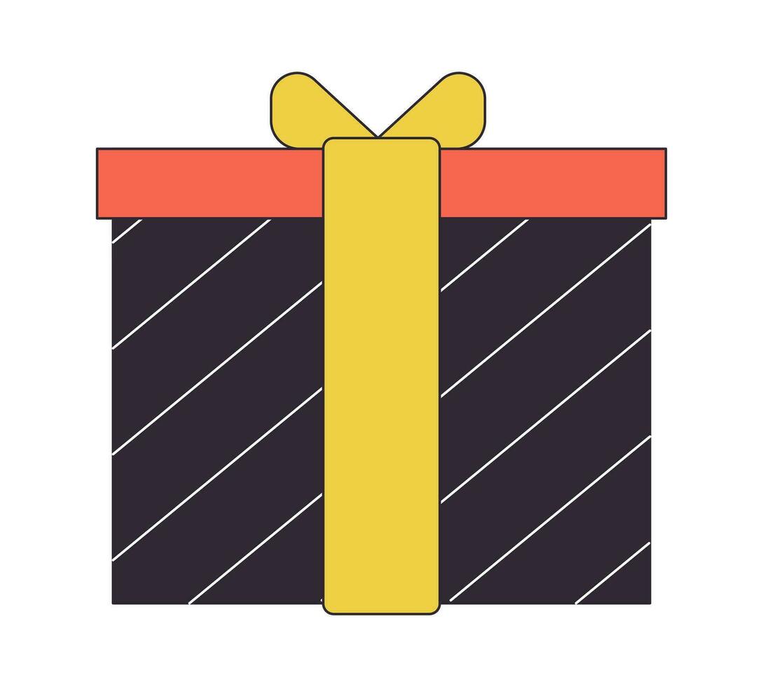 Gift box with ribbon flat line color isolated vector object. Special offer. Editable clip art image on white background. Simple outline cartoon spot illustration for web design