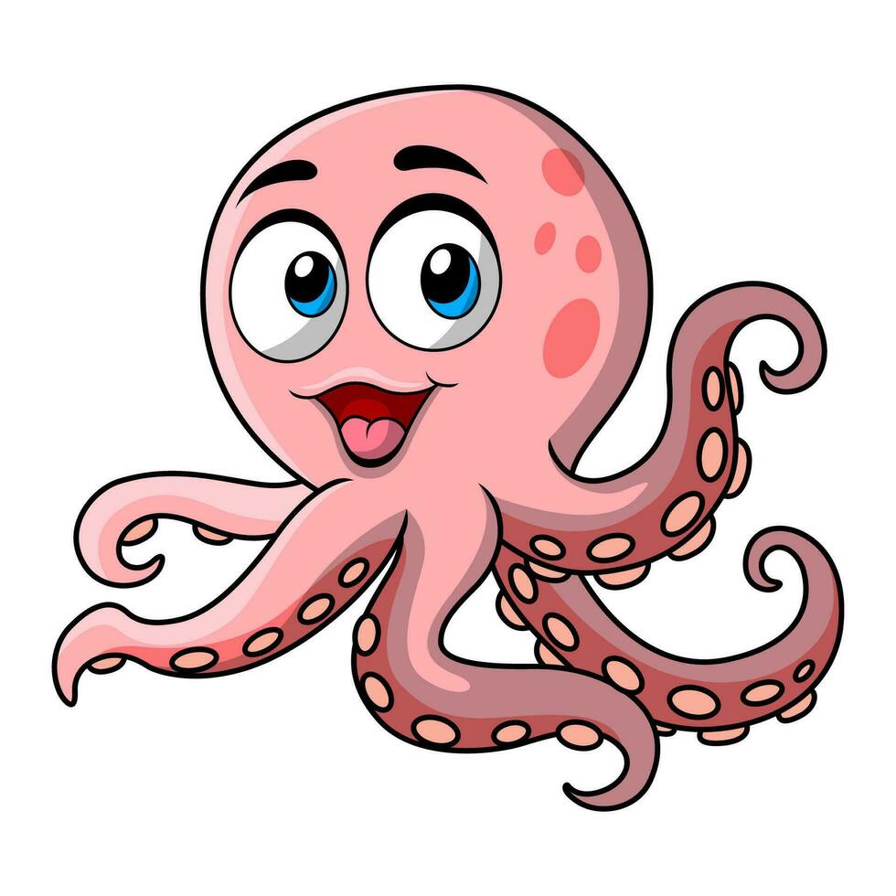 lindo, pulpo, caricatura, blanco, plano de fondo vector