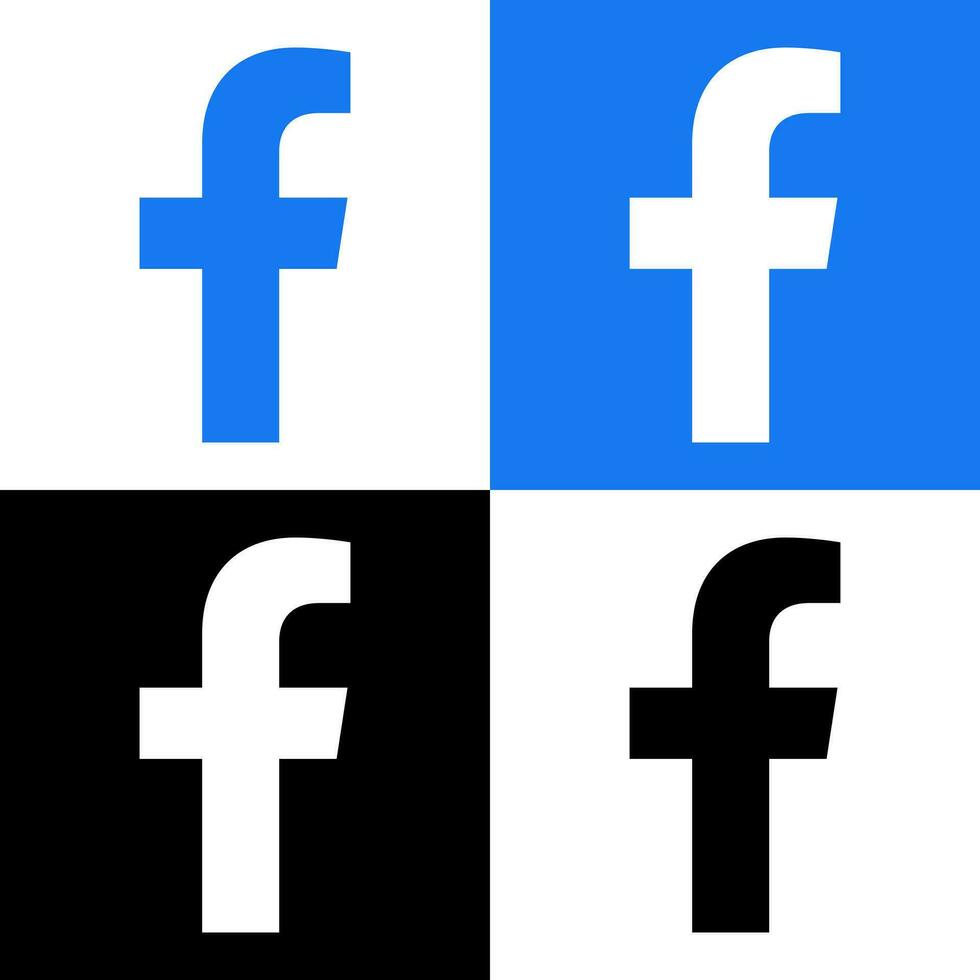 Facebook Logo - Vector Set Collection - Black Silhouette Shape - Original Latest Blue Color - Isolated. F Icon for Web Page, Mobile App or Print.