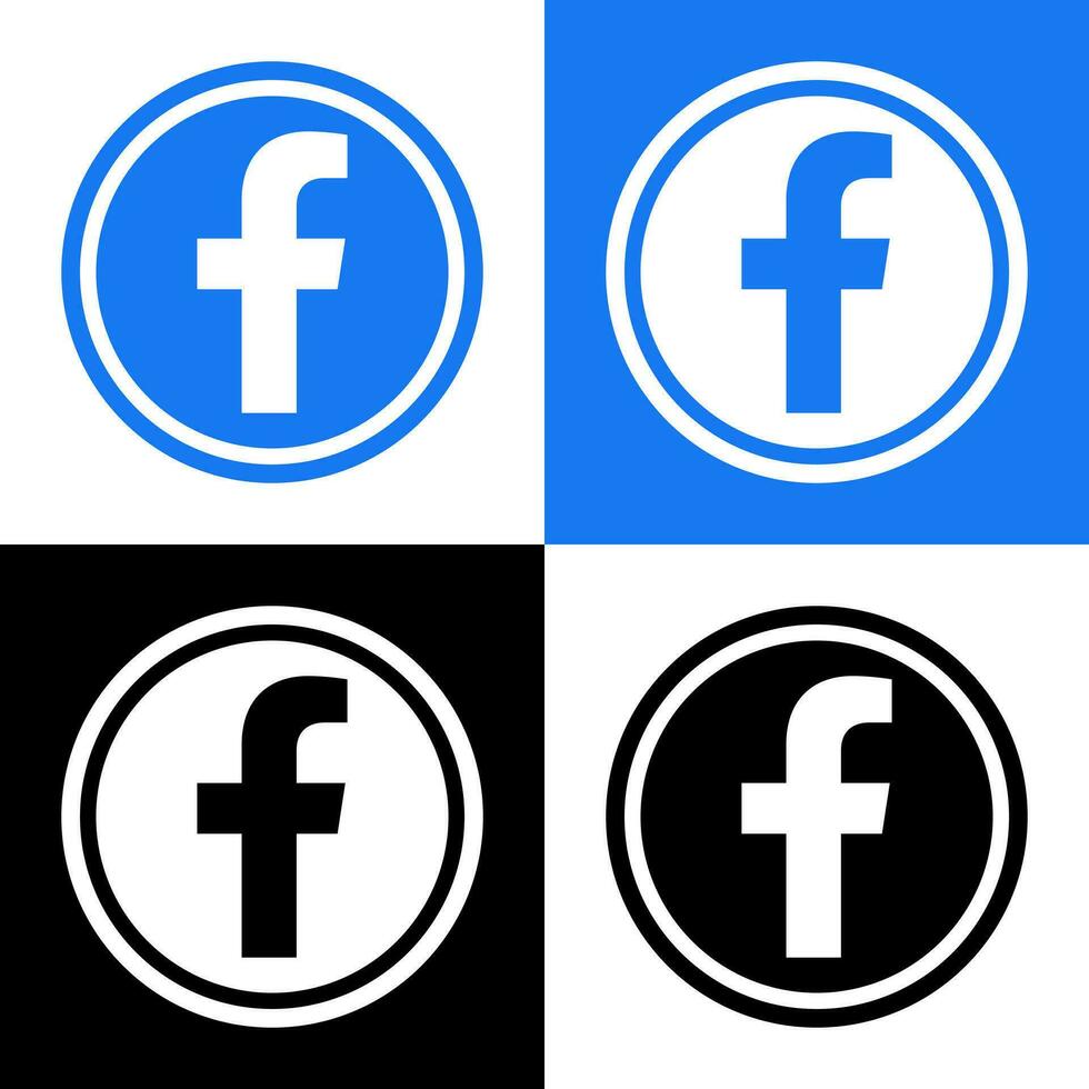 Facebook Logo - Vector Set Collection - Black Silhouette Shape - Original Latest Blue Color - Isolated. F Icon for Web Page, Mobile App or Print.