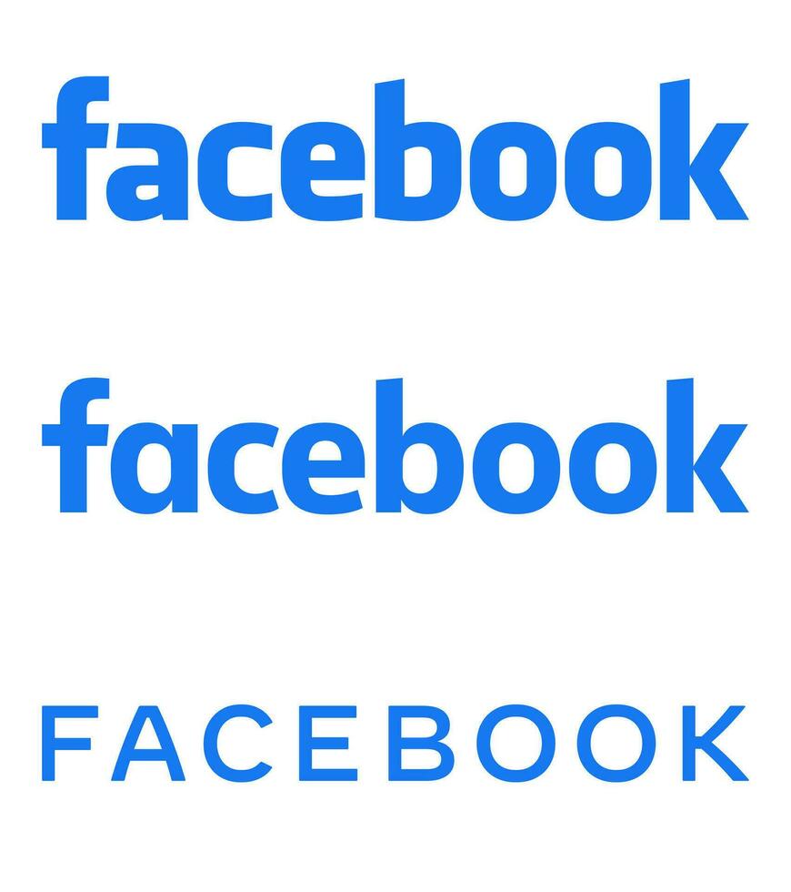 Facebook Text Logo - Vector Set Collection - Latest Blue Color Font - Isolated. Original Facebook Name Type for Web Page, Mobile App or Print Materials.