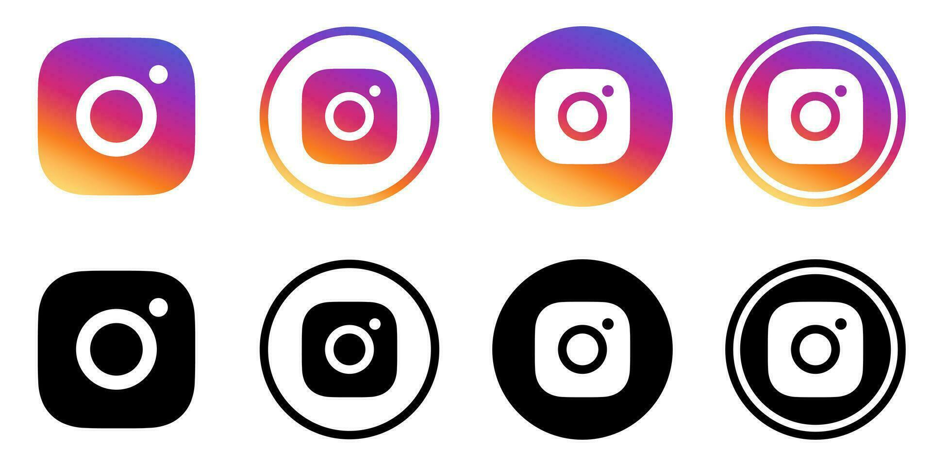 Instagram Logo - Vector - Set Collection - Black Silhouette Shape and Original Gradient - Isolated. Instagram Latest Icon for Web Page, Mobile App or Print.