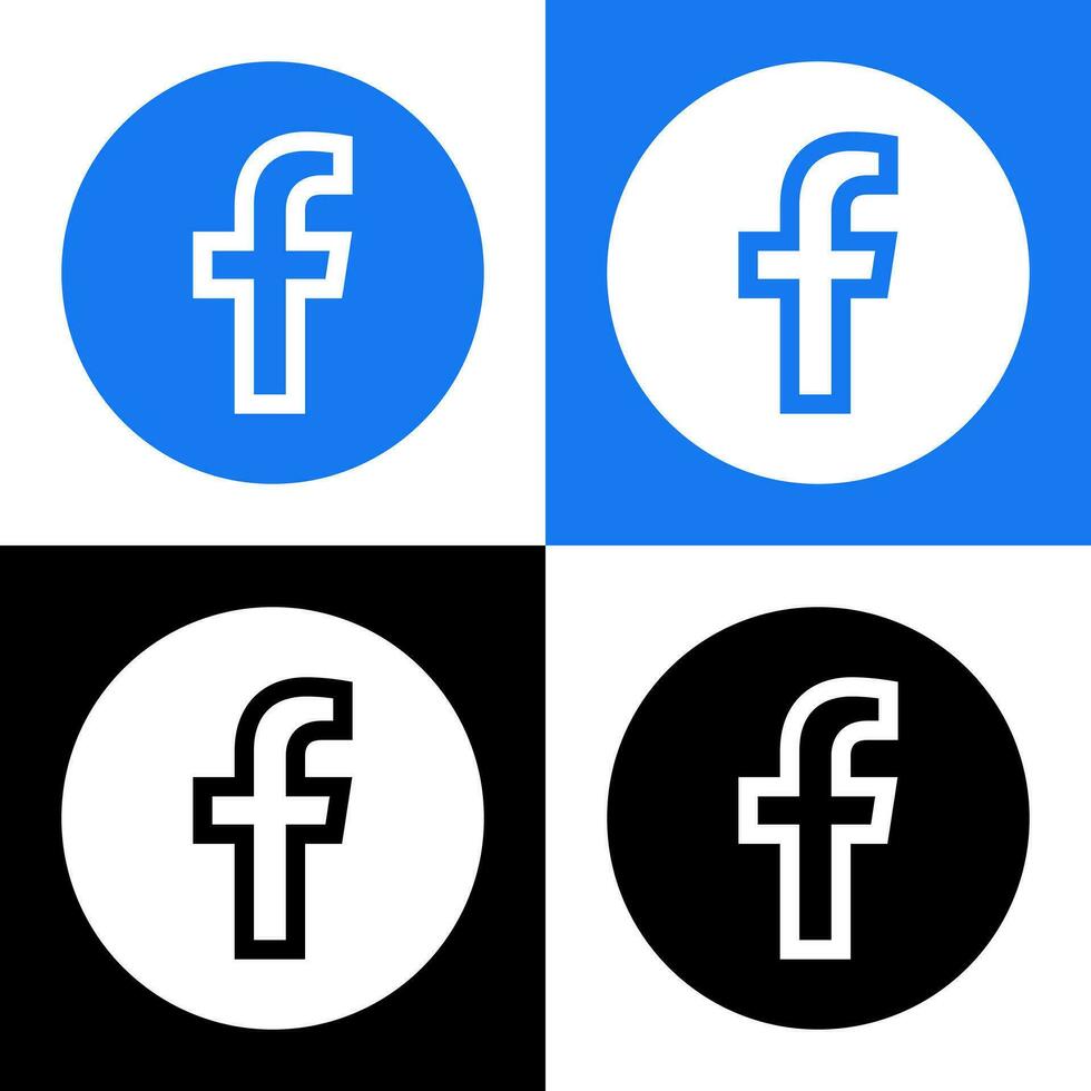 Facebook Logo - Vector Set Collection - Black Silhouette Shape - Original Latest Blue Color - Isolated. F Icon for Web Page, Mobile App or Print.