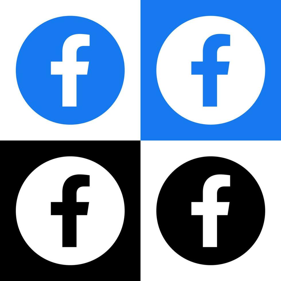 Facebook Logo - Vector Set Collection - Black Silhouette Shape - Original Latest Blue Color - Isolated. F Icon for Web Page, Mobile App or Print.