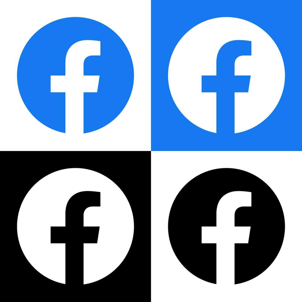 Facebook Logo - Vector Set Collection - Black Silhouette Shape - Original Latest Blue Color - Isolated. F Icon for Web Page, Mobile App or Print.