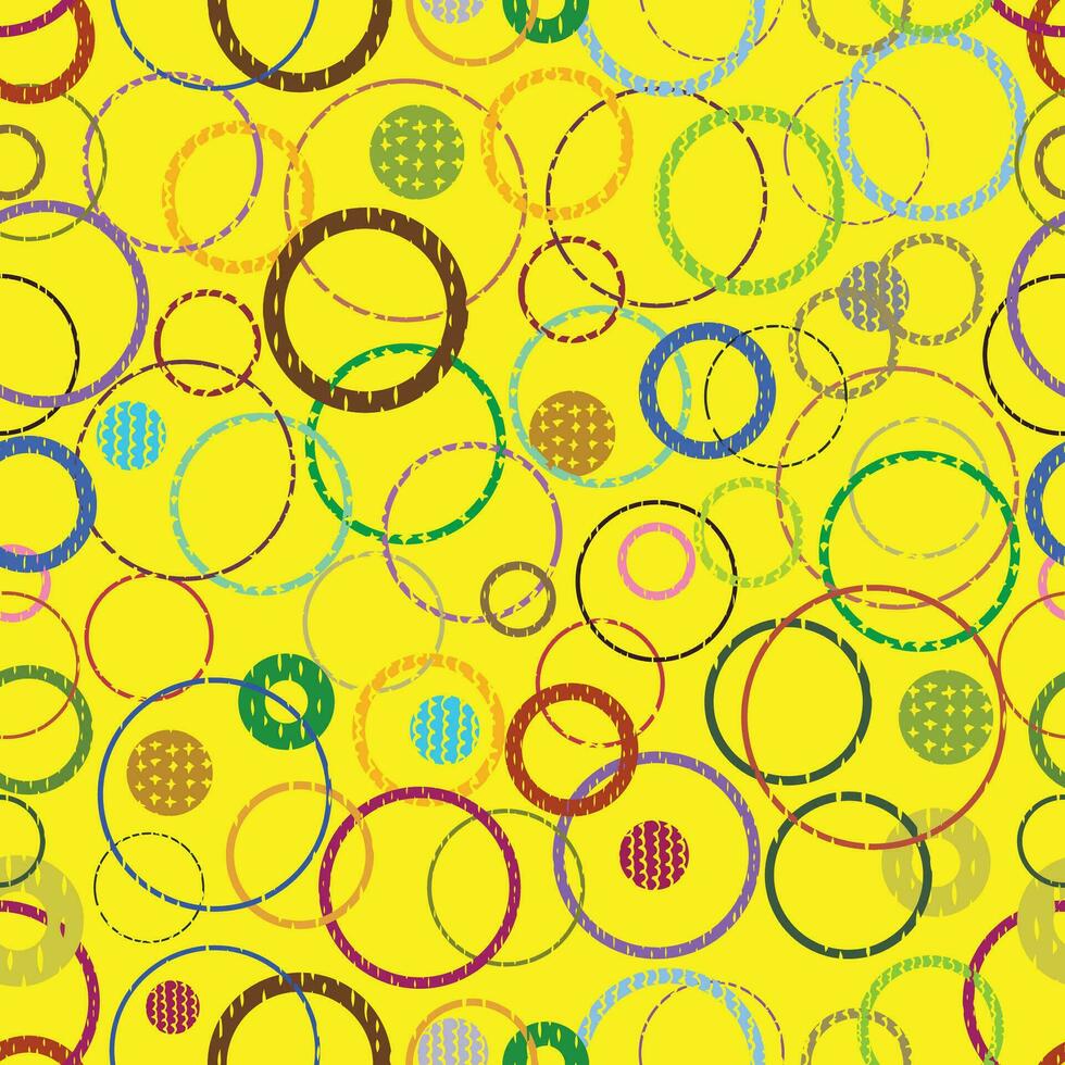 rings yellow background colorful seamless pattern vector