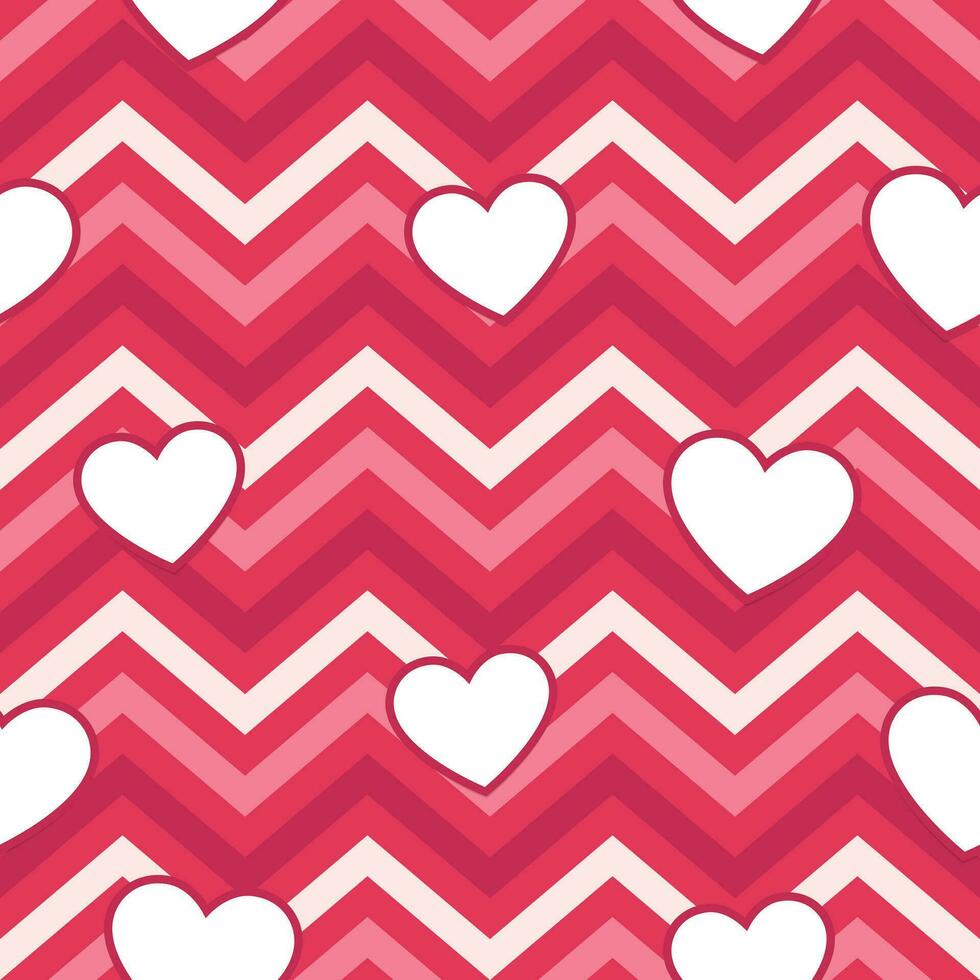 rosado corazones en geométrico zig zag sin costura fondo, vector modelo