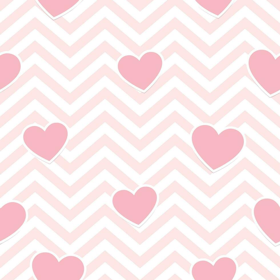 rosado corazones en geométrico zig zag sin costura fondo, vector modelo