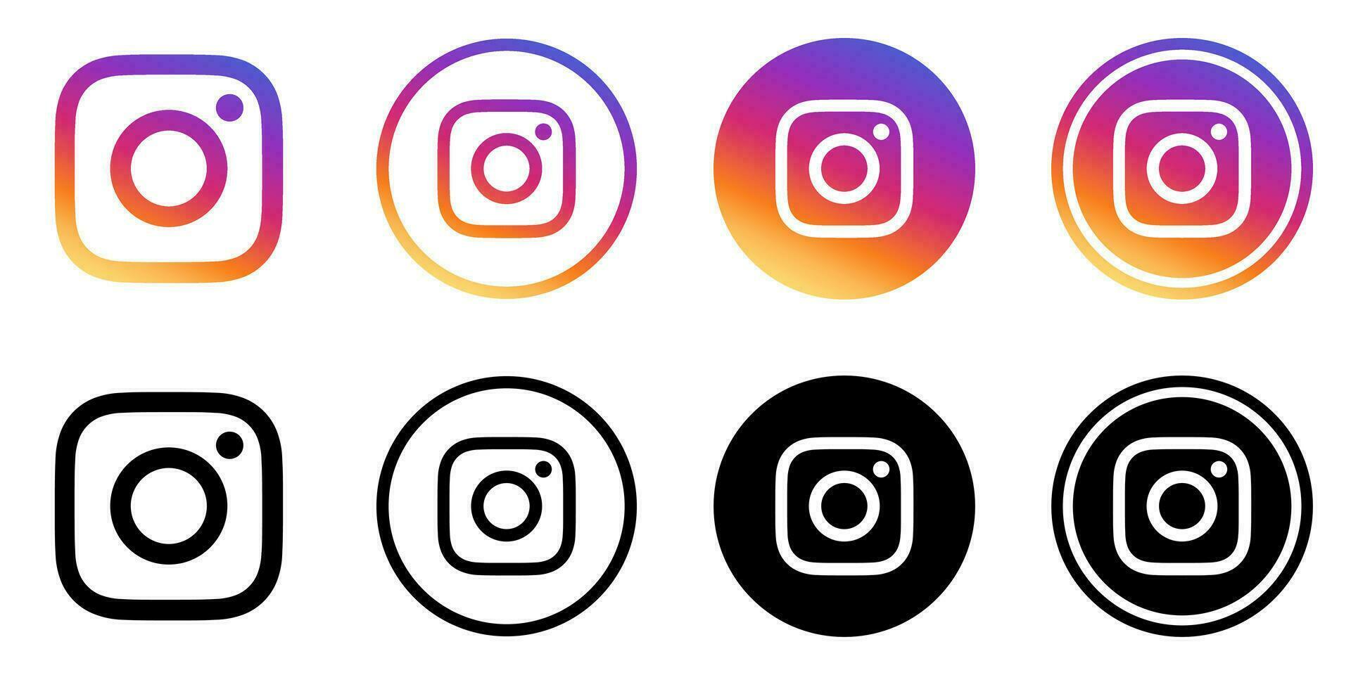 Instagram Logo - Vector - Set Collection - Black Silhouette Shape and Original Gradient - Isolated. Instagram Latest Icon for Web Page, Mobile App or Print.