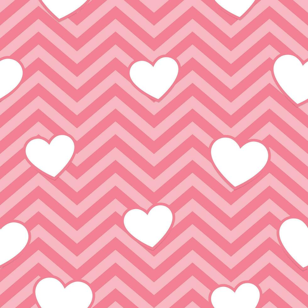 rosado corazones en geométrico zig zag sin costura fondo, vector modelo