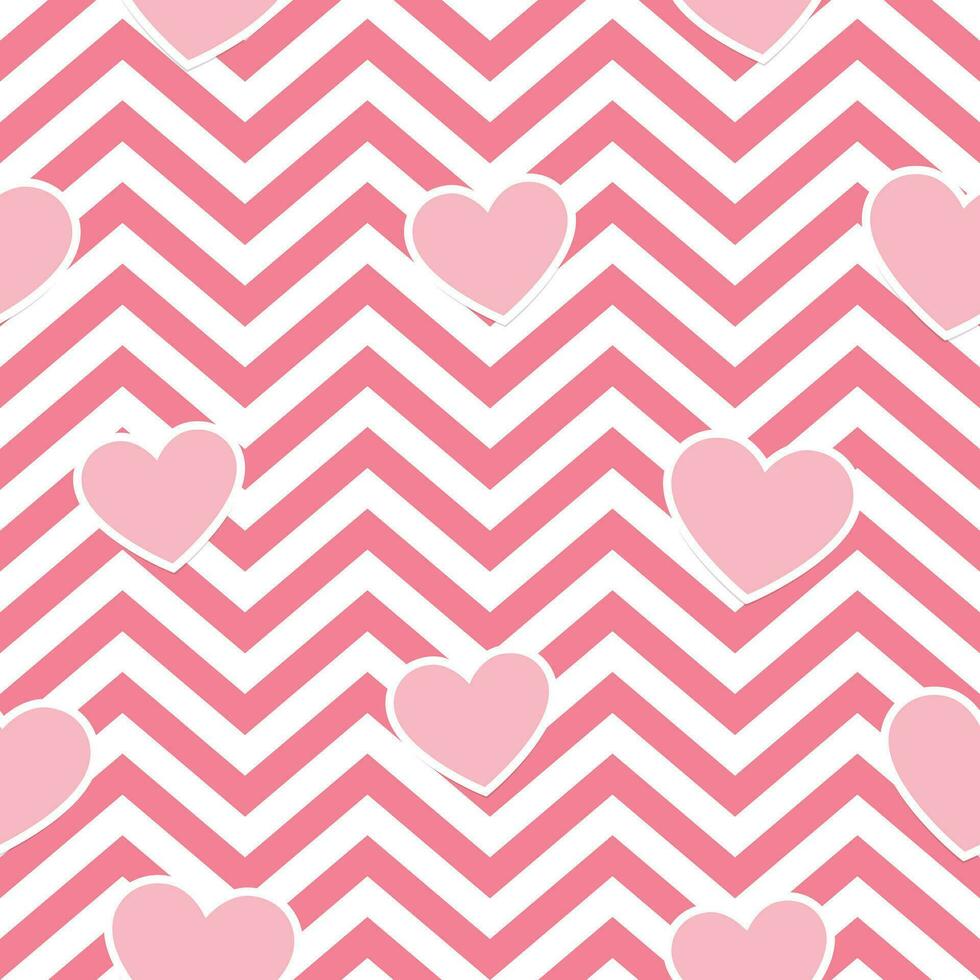 rosado corazones en geométrico zig zag sin costura fondo, vector modelo