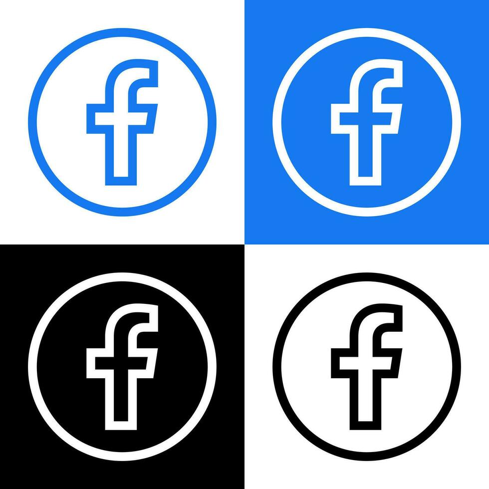 Facebook Logo - Vector Set Collection - Black Silhouette Shape - Original Latest Blue Color - Isolated. F Icon for Web Page, Mobile App or Print.