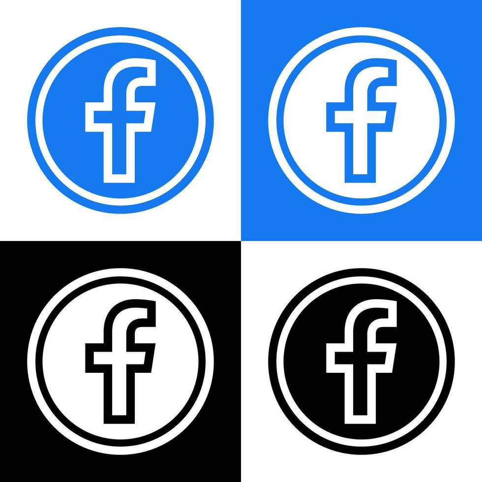 Facebook Logo - Vector Set Collection - Black Silhouette Shape - Original Latest Blue Color - Isolated. F Icon for Web Page, Mobile App or Print.