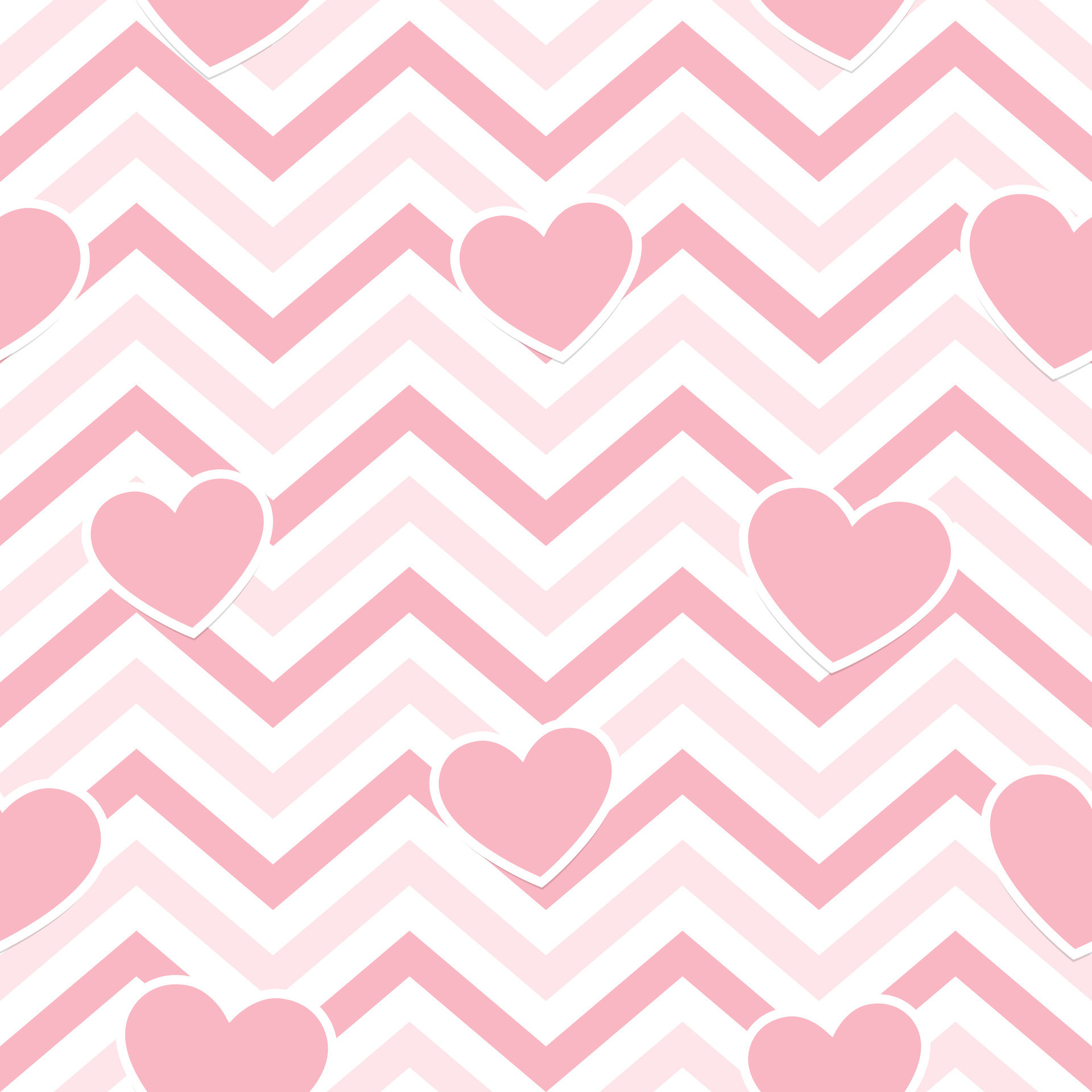 Pink Hearts on Geometric Zig Zag Seamless Background, Vector Pattern ...