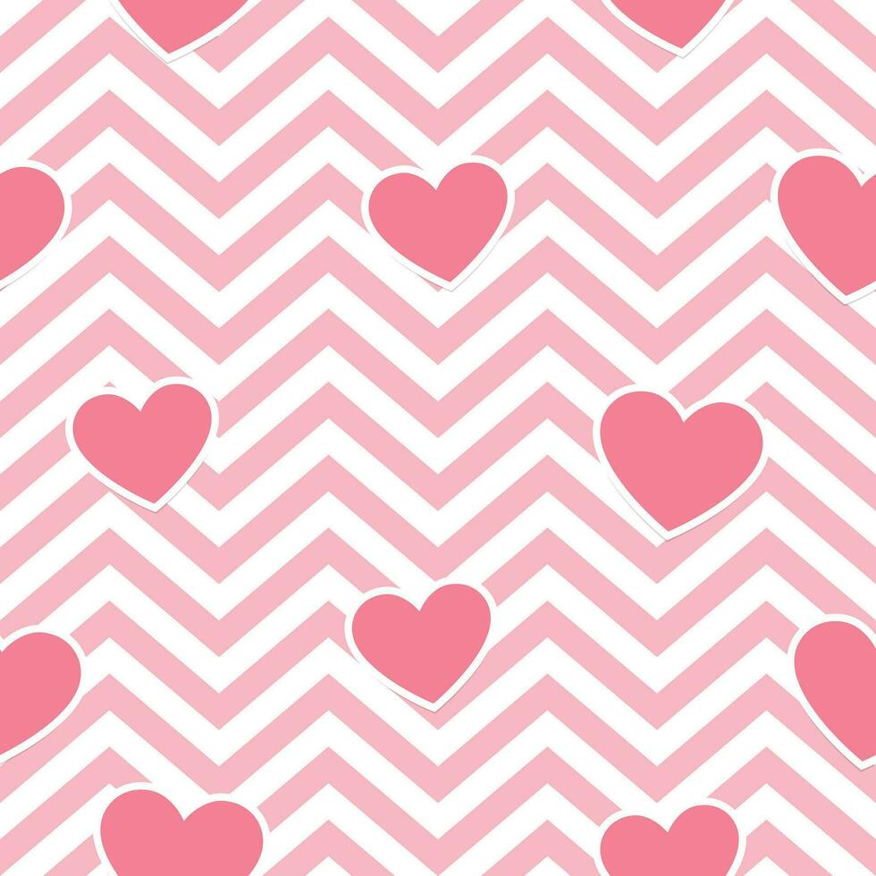 rosado corazones en geométrico zig zag sin costura fondo, vector modelo