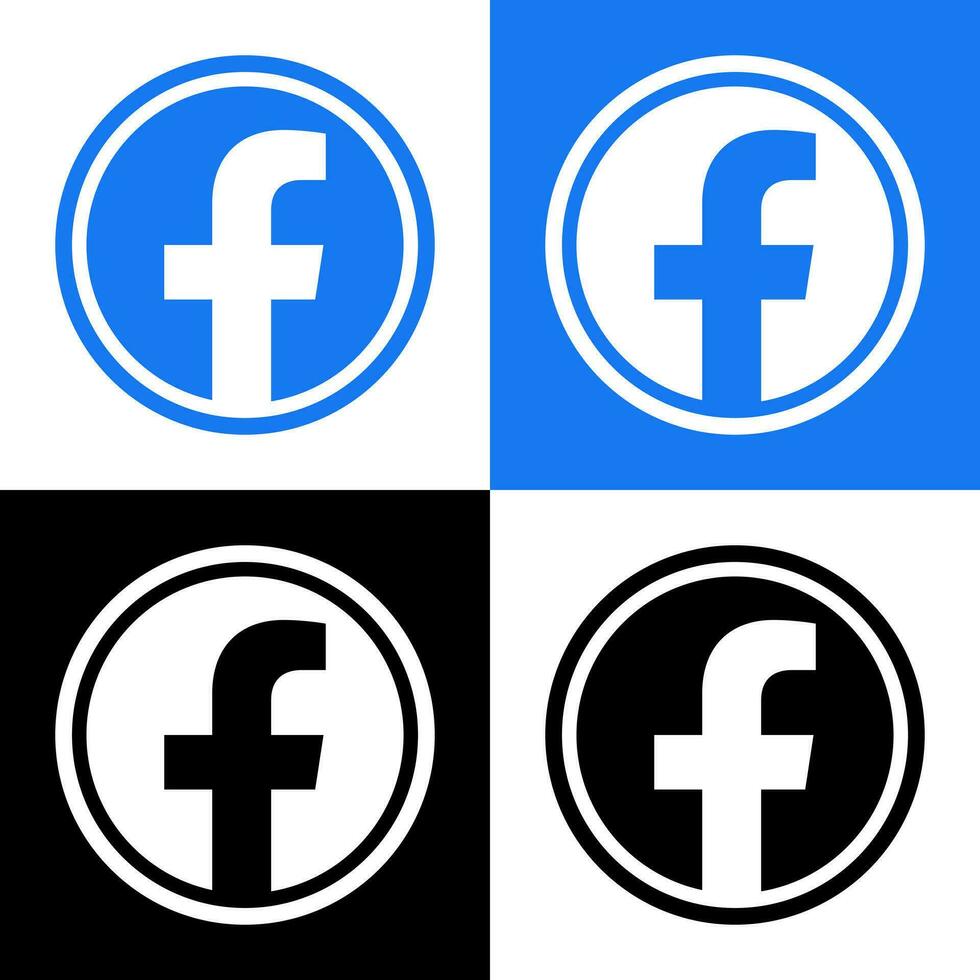 Facebook Logo - Vector Set Collection - Black Silhouette Shape - Original Latest Blue Color - Isolated. F Icon for Web Page, Mobile App or Print.