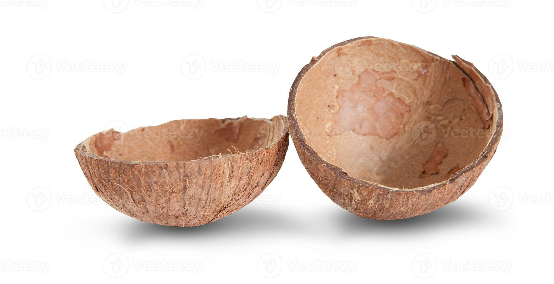 coconut empty shell with shadow top view isolated on white photo