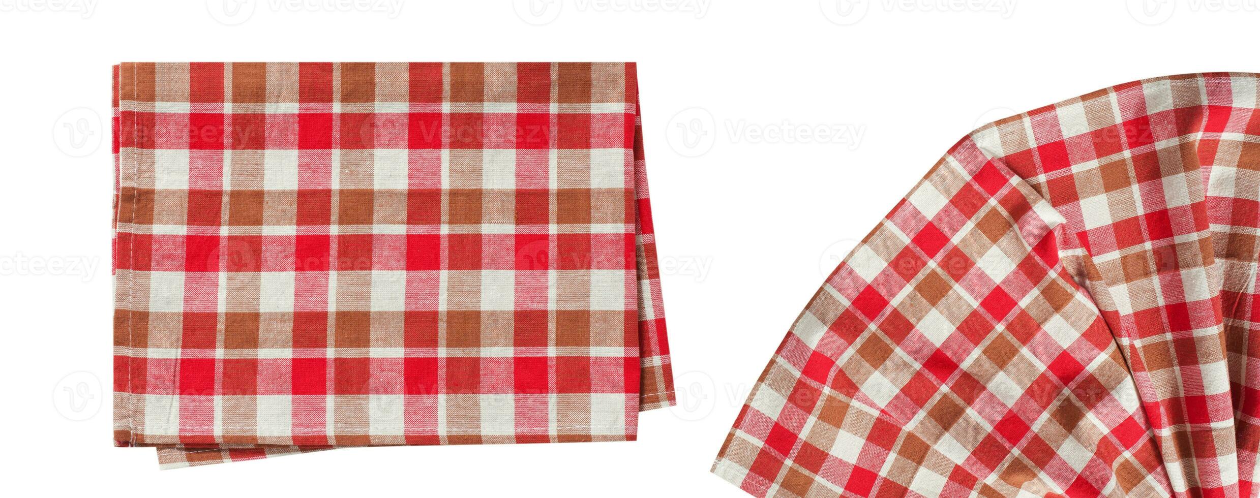 Red checkered napkins different options top view isolated on white, set photo