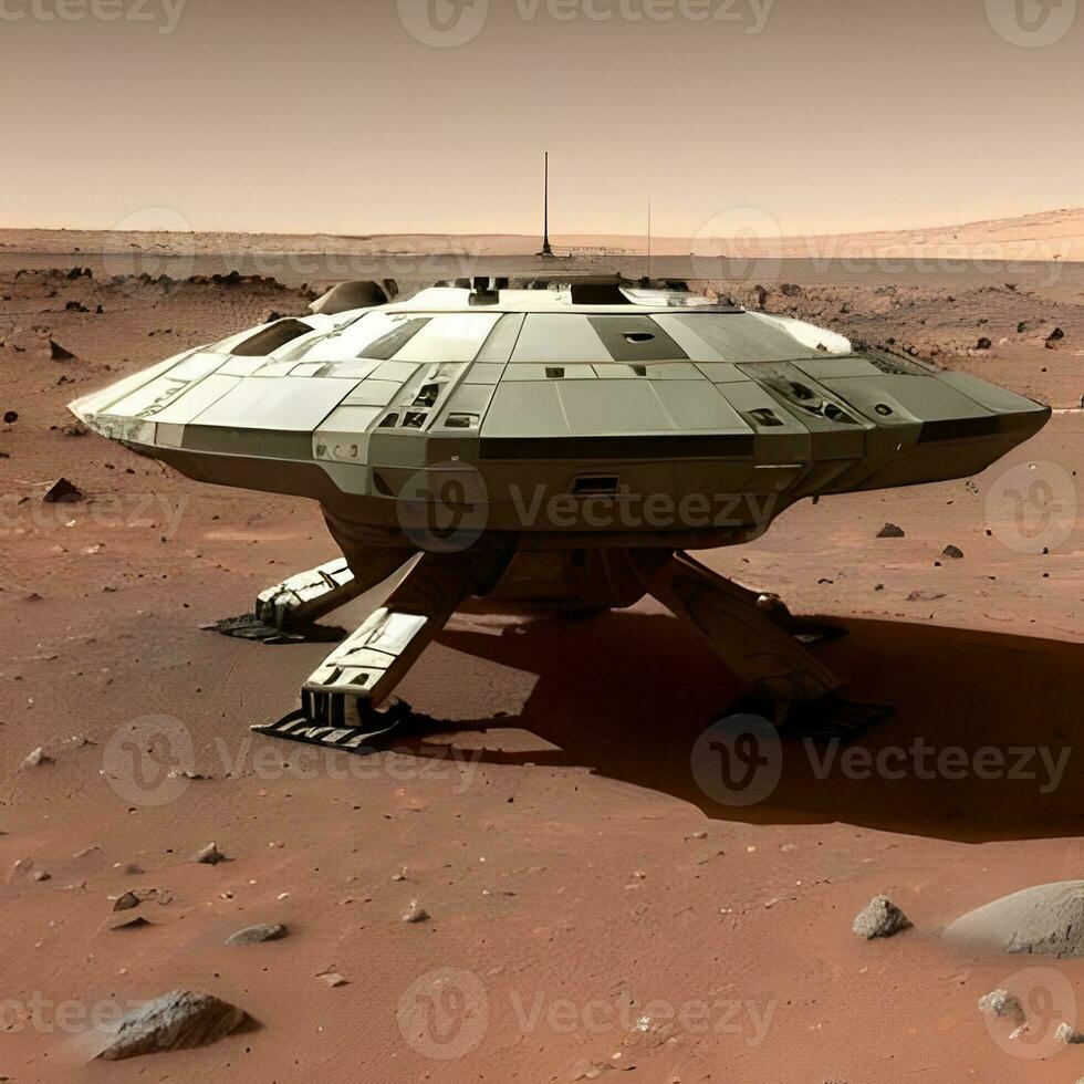 AI Generative Image of Spaceship landing on Mars Surface. AI Image for Commercial Use. Thank You photo