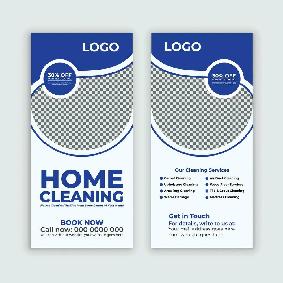 Home cleaning service Dl flyer template, or rack card for roof cleaning, window, office cleaning, junk dust removal, and Multipurpose Cleaning service rack card and leaflet layout vector