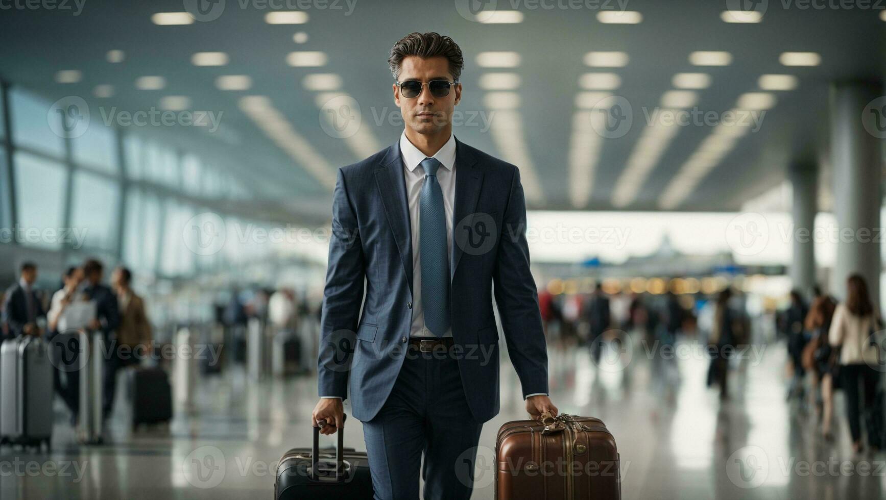 Businessman with his suitcase at the airport. Ai Generated photo