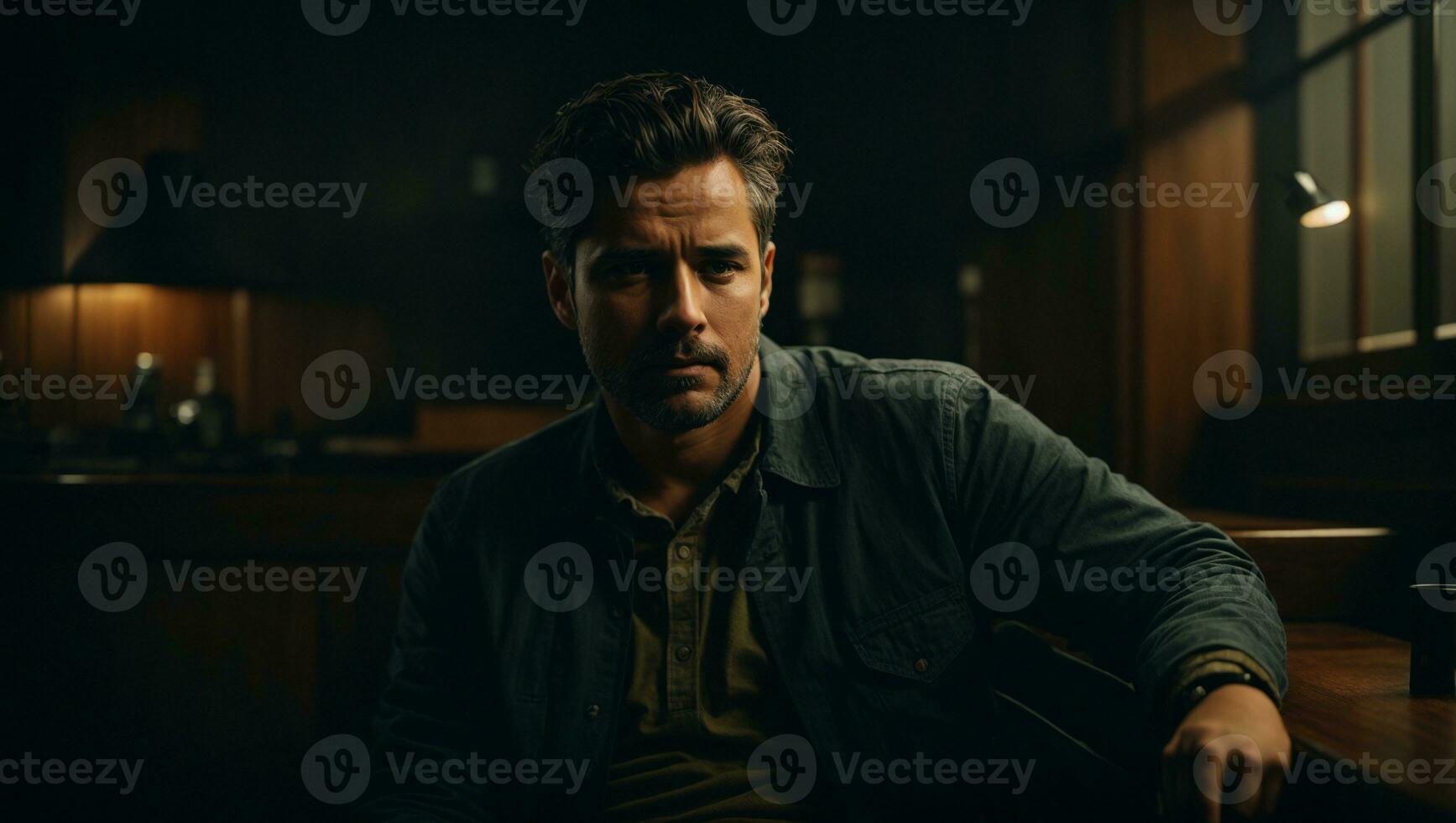 Depressed man sitting in the dark room.. Ai Generated photo