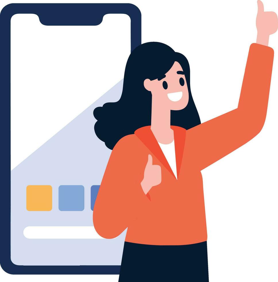 Hand Drawn Business woman with smartphone in online business concept in flat style vector