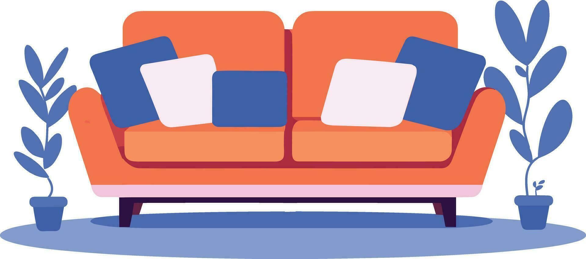 mano dibujado sofá o Sillón en calentar colores en plano estilo vector