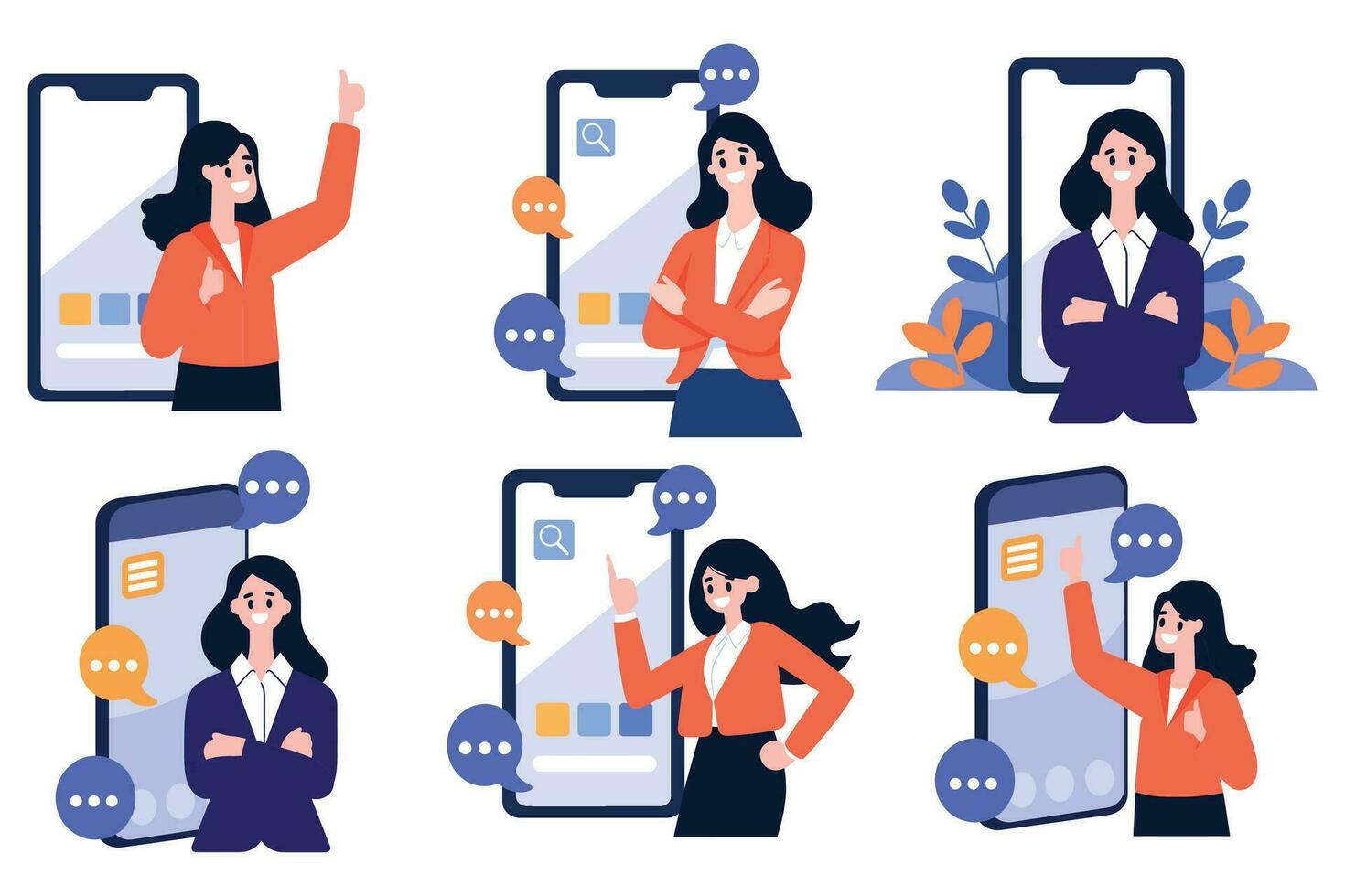 Hand Drawn Business woman with smartphone in online business concept in flat style vector