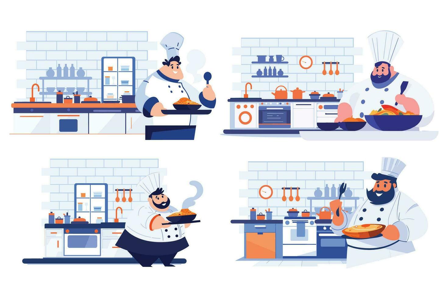 Hand Drawn Chef is cooking in the kitchen in flat style vector