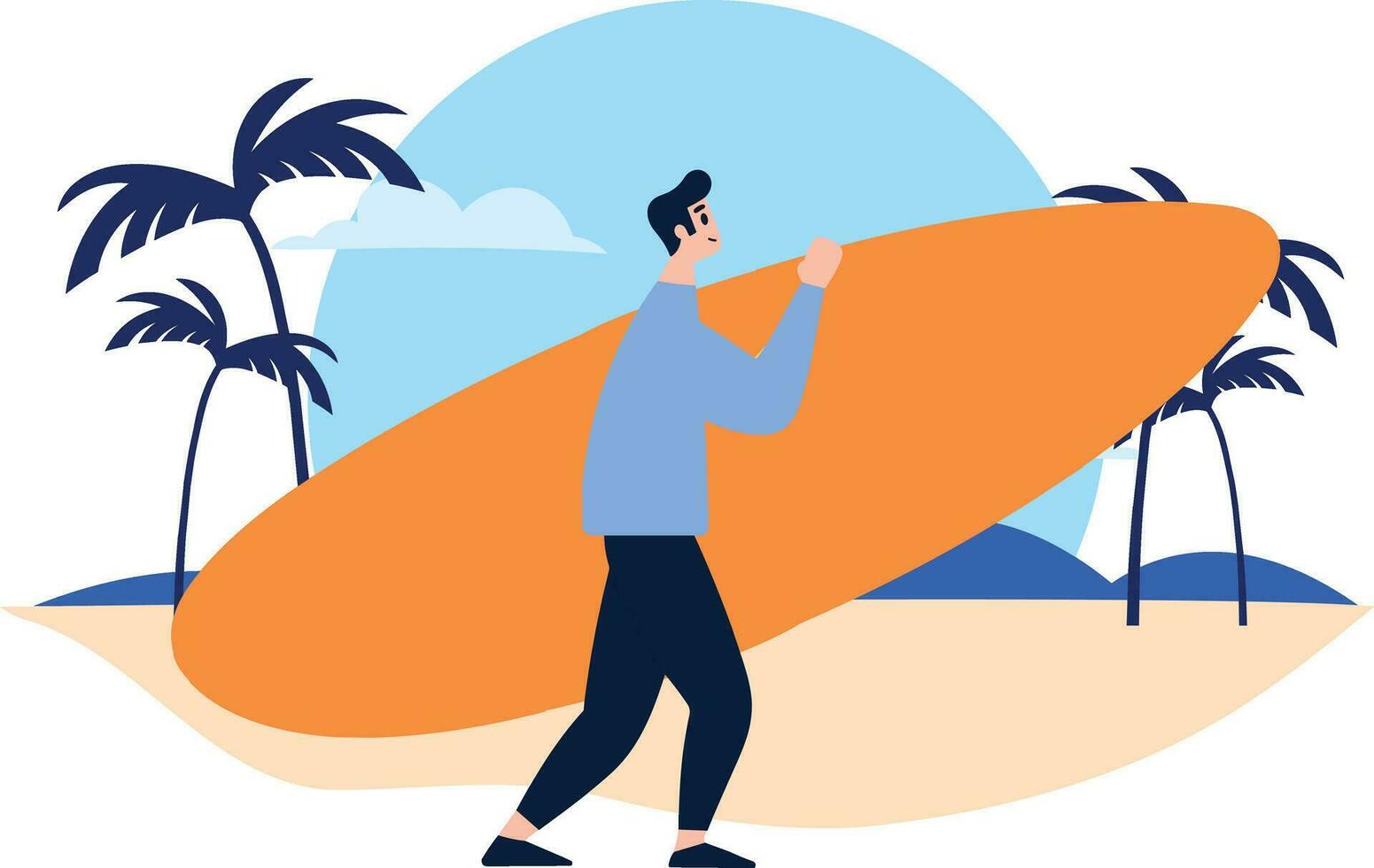 Hand Drawn Tourist teen characters are playing surfboards at the sea in flat style vector