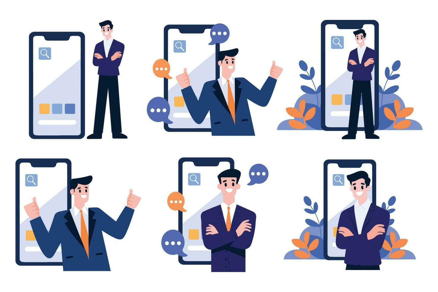 Hand Drawn Businessman with smartphone in online business concept in flat style vector