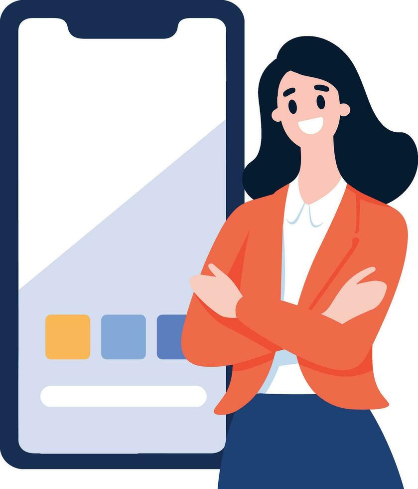 Hand Drawn Business woman with smartphone in online business concept in flat style vector