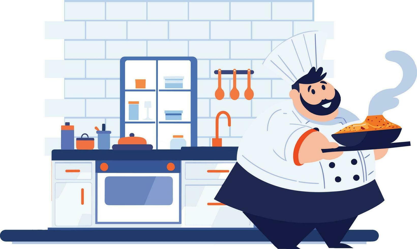 Hand Drawn Chef is cooking in the kitchen in flat style vector