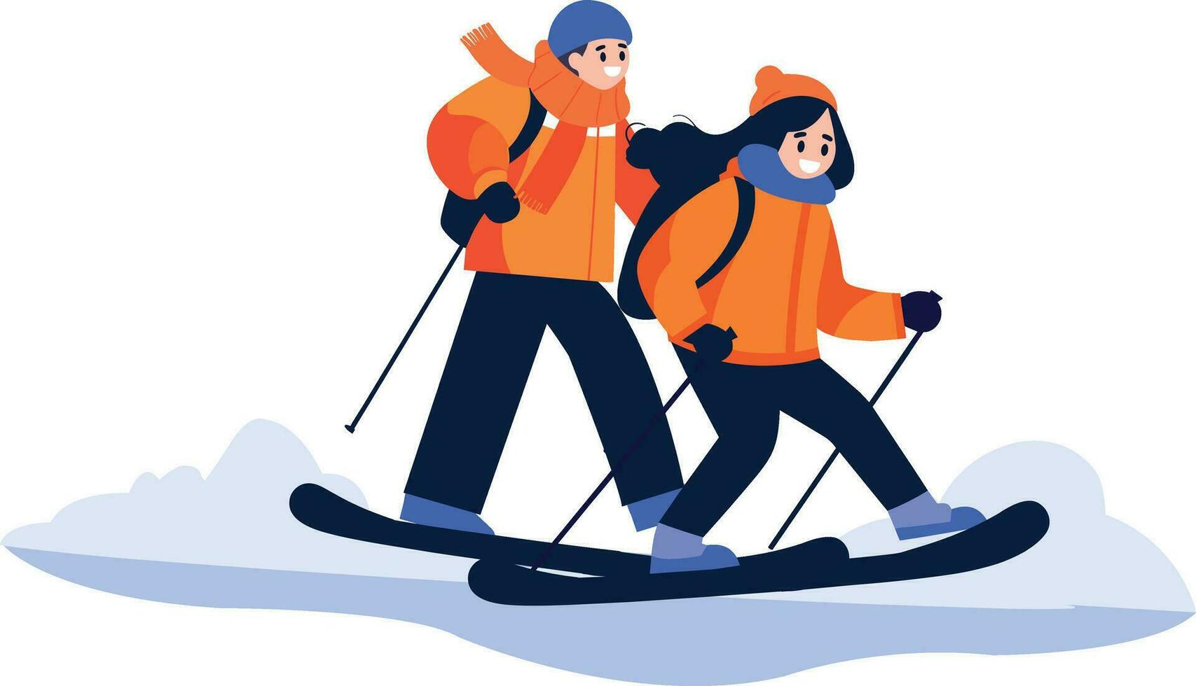 mano dibujado Pareja personaje jugando hielo Patinaje en invierno en plano estilo vector