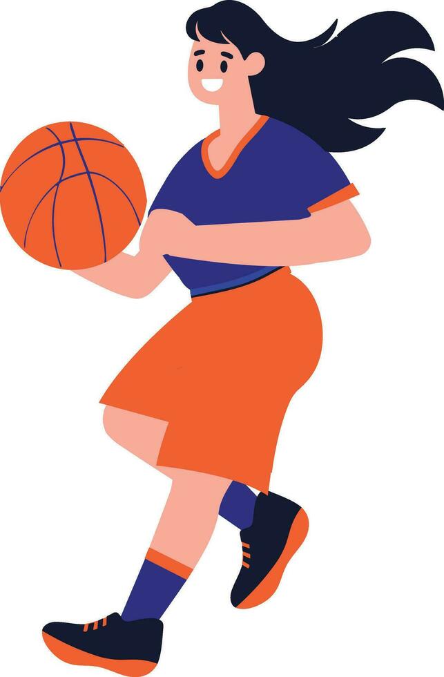 Hand Drawn Basketball player character playing basketball in flat style vector